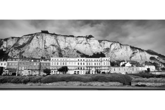 Black and white photo of the white cliffs at dover