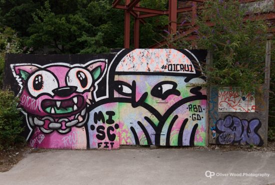 Graffiti art with pink and green