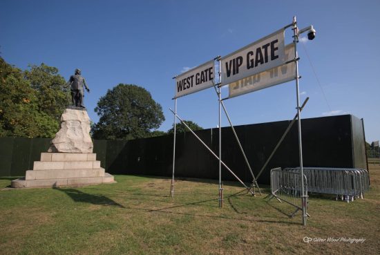 Oliver Cromwell statue at Wythenshawe park during the Live from Wythenshawe park music festival.